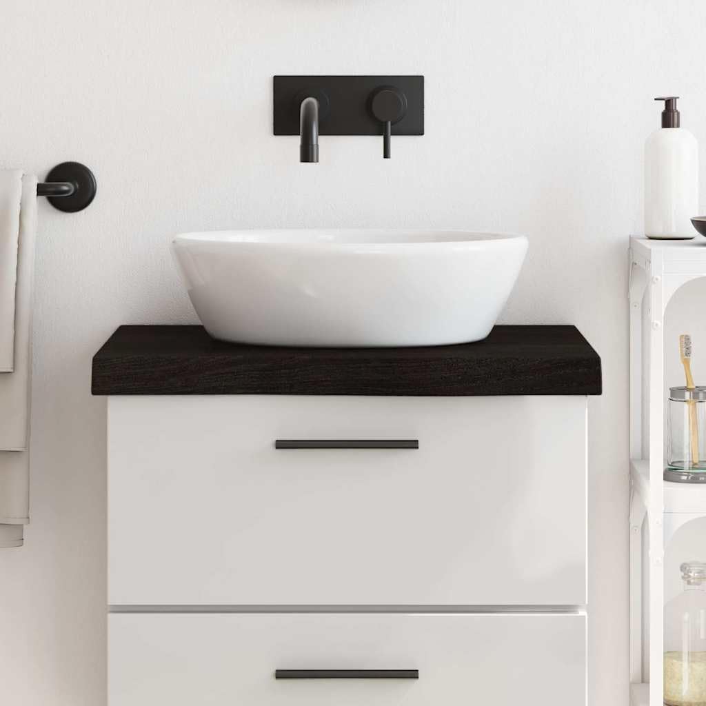 Piano per lavabo in legno massiccio di quercia, marrone scuro, 60 x 60 x (2-6) cm, con bordo naturale, piano di lavoro da cucina, per ristrutturazione e costruzione di mobili
