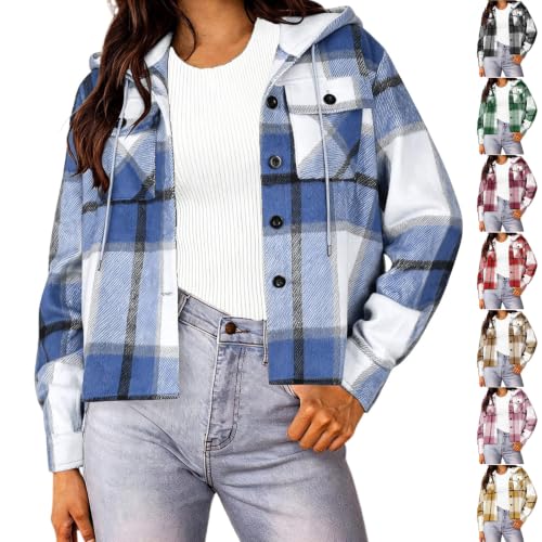 Numaller Plaid Jacket Women Button Down Long Sleeve Cropped Winter Coats - image 1