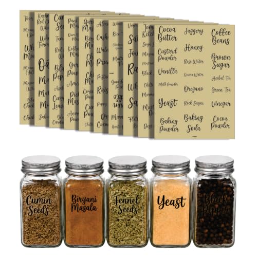 Image of CVANU 205pcs Spice Label Jar Sticker All Name in Stylish Font Black Color On Clear Self-Adhesive Vinyl Ingredient Labels for Kitchen Containers, 205 Labels