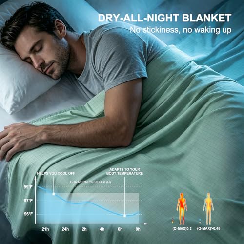 Image of EMME Breathable Cooling Blankets Queen Size (90 inchx 90 inch) for Hot Sleepers, Summer Bed Blanket, Thin Light Bedspread Coverlet for Night Sweats, Green Cold Blankets for Sleeping