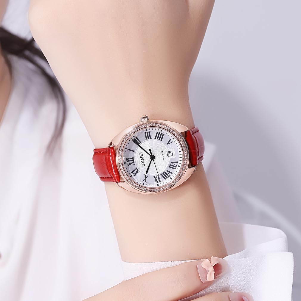 SKMEI Watch for Women Ladies Leather Band Fashion Simple Light Waterproof Casual Dress Analog Quartz Girl Female Gifts Black Wrist Watches - Image 2