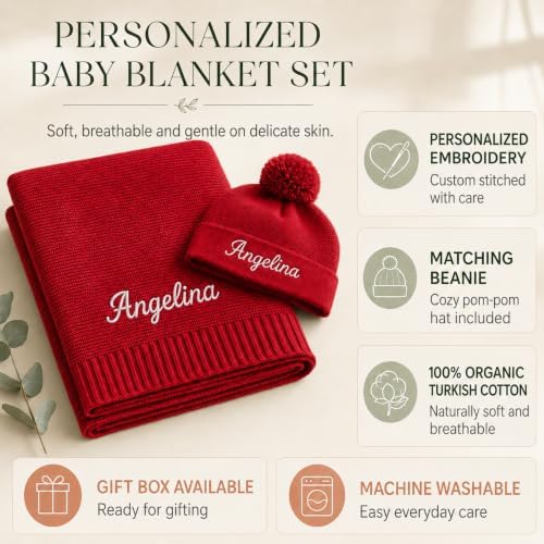 Personalized Baby Blanket with Name, GOTS Organic Soft Custom Baby Blanket
