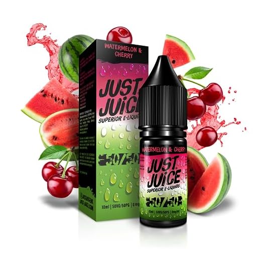 Just Juice Superior E-Liquids Vape Liquid with - Watermelon & Cherry Flavour - 10ml Bottle, 50/50 0mg e-Liquid, Nic Free eliquid with Menthol Flavours