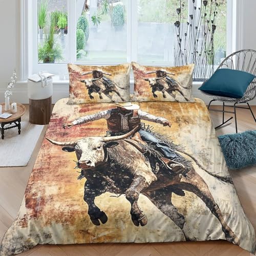 Parure de lit rodéo cowboy 140x200cm avec housse de couette imprimée 3D et fermeture éclair