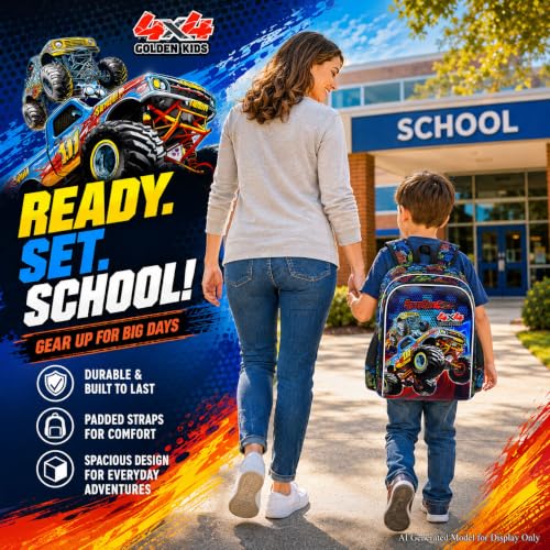 Image of 16 inch Truck Backpack, 3Pcs Boy Bookbag for Elementary Preschool Kindergarten, Kids School Backpacks with Lunch Box (Black)