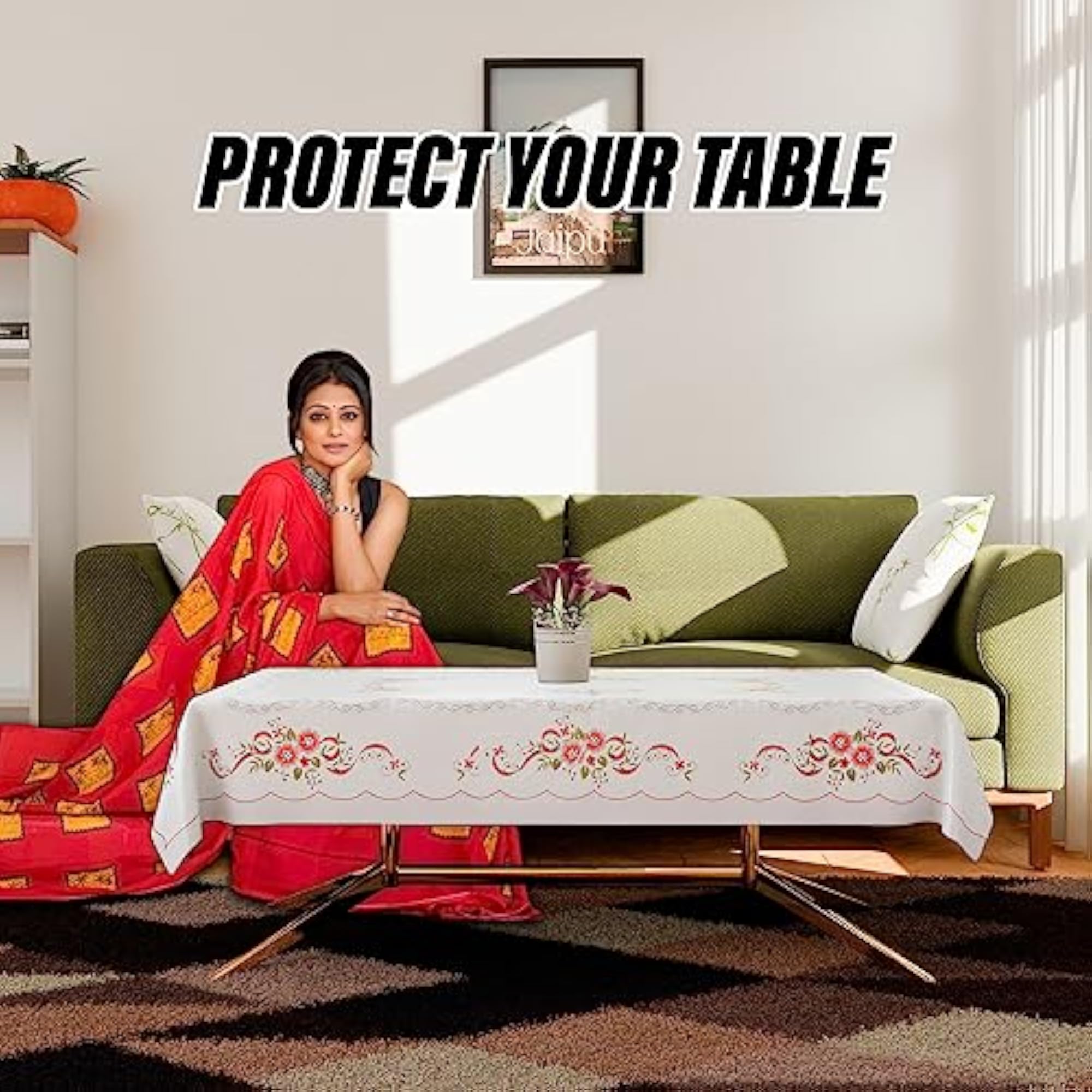 Luxurious Alloy PVC Flower Center Table Cover, 40x60 Inch