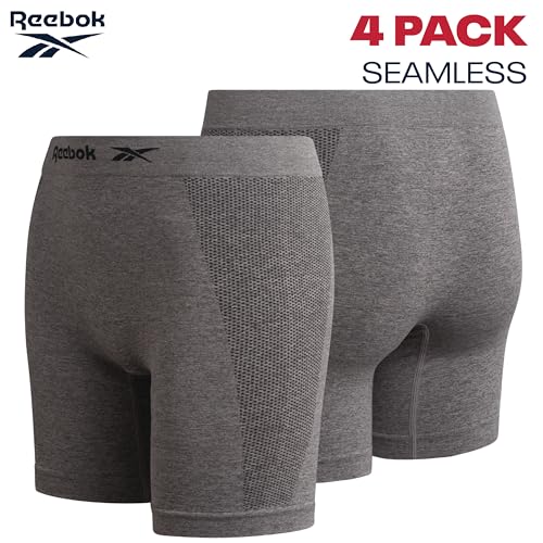 Image of Reebok Womens Boyshorts - 4 Pack Seamless Underwear for Women with Performance Stretch, Relaxed Waistband, 4 inch Inseam