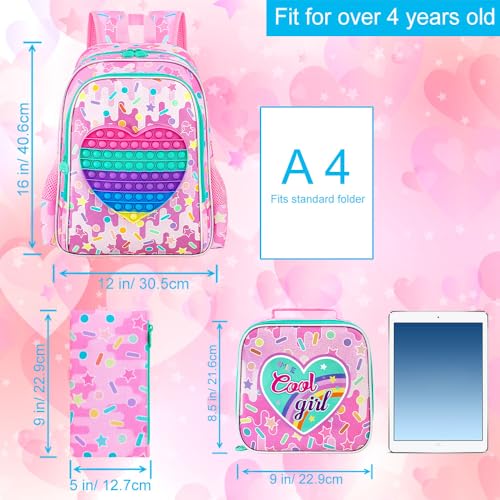 Image of CCJPX 3PCS Backpack for Girls, 16 inchKids Water Resistant Elementary Preschool Kindergarten School Bookbag with Lunch Box - Pink