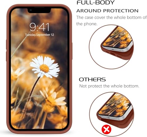 Image of DIZORO Compatible with iPhone 14 Case, Liquid Silicone Case, Full Body Protective Cover, Shockproof, Slim Phone Case, Anti-Scratch Soft Microfiber Lining, 6.1 inch (Brown)
