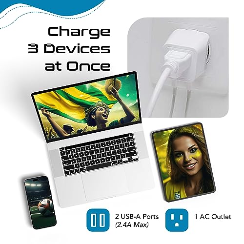 Image of Brazil Travel Adapter Plug by Ceptics with Dual USB - USA Input - Type N - Ultra Compact - Perfect for Cell Phones, Laptop, Camera Chargers, iWatch and More (CTU-11C)