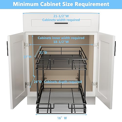 Lovmor Cabinet Organizer, 2-Tier Pull Out Cabinet Organizers 17" W X 21" D, Pull Out Home Organizers Chrome Pull Out Drawer For Base Cabinet Black #TOP2