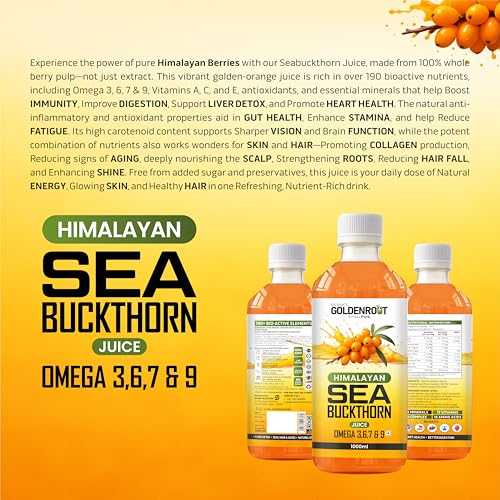 Image of Bionik Goldenroot Sea Buckthorn Juice | Cold-Pressed Pulp Concentrate | Rich in Vitamin C, Omega 3, 6, 7, 9 & Antioxidants | Supports Immunity, Skin & Gut Health | For Men & Women (1000 ml)