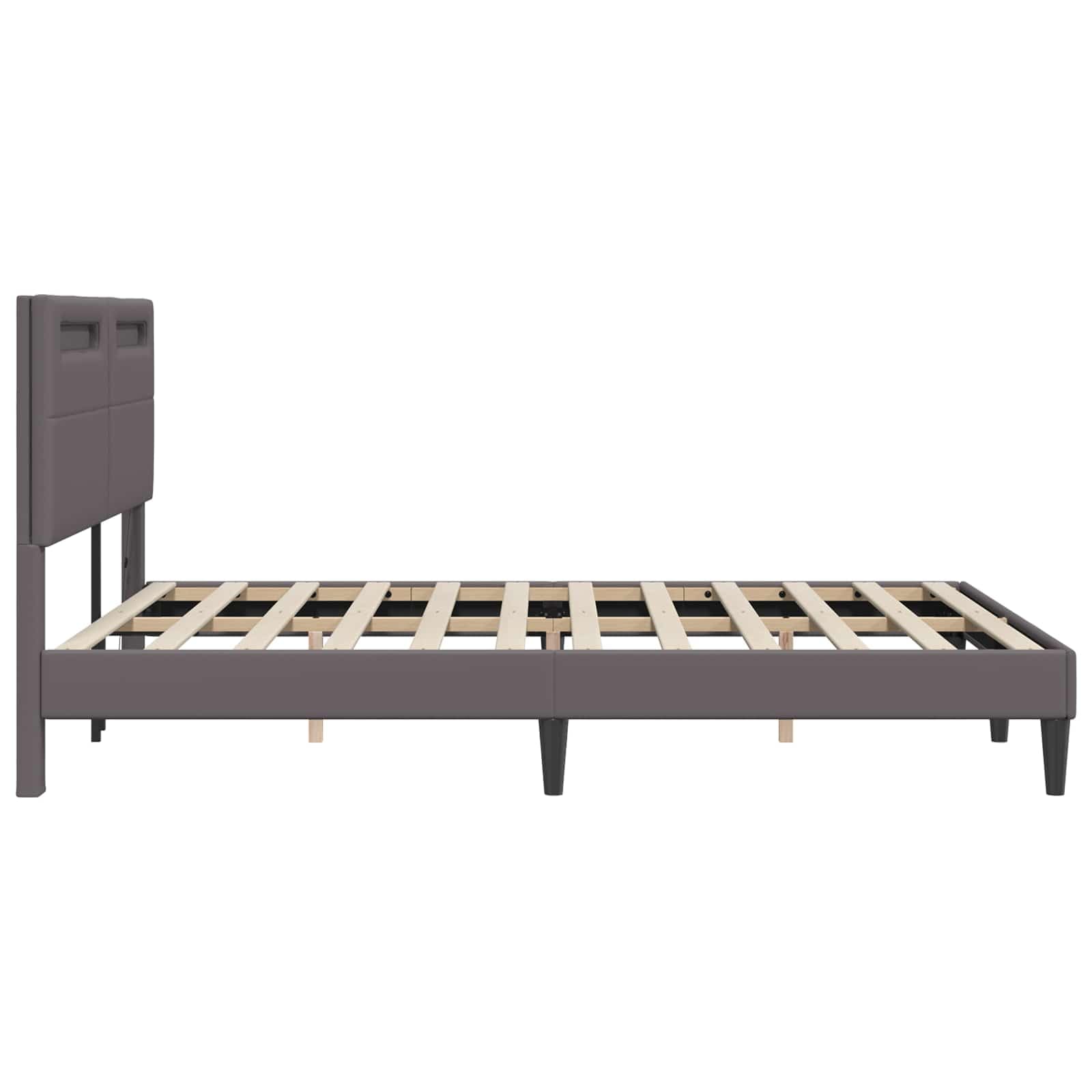 Marco de cama con tiras de luz LED, gris, 120 x 190 cm, piel sintética, cama doble moderna con alimentación USB para muebles de dormitorio