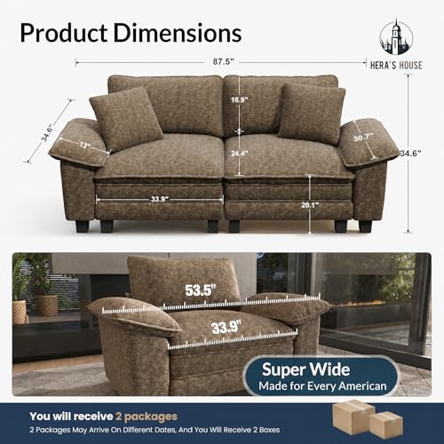 Image of HERA'S HOUSE 88 inch Oversized Modular Sectional Loveseat Sofa,Chenille Taupe | Loveseat Living Room Couches, Wider Armrest and Deep Seat, Comfy Cloud Couch with Ottoman, Grayish Brown