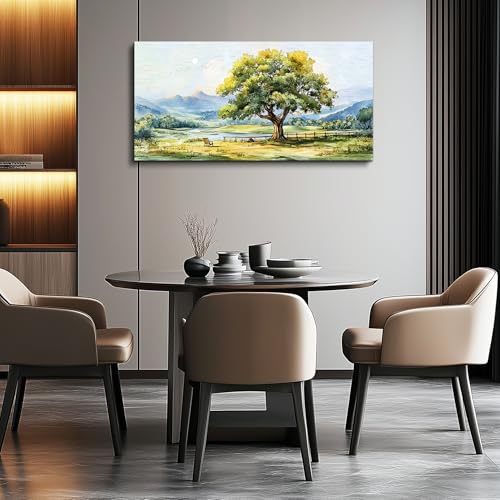 QIYILEXWART Canvas Wall Art For Living Room Wall Decor For Bedroom Office Wall Decoration Green Tree Landscape Painting Farmhouse Pictures Artwork Room Aesthetic Home Decor 20x40 In