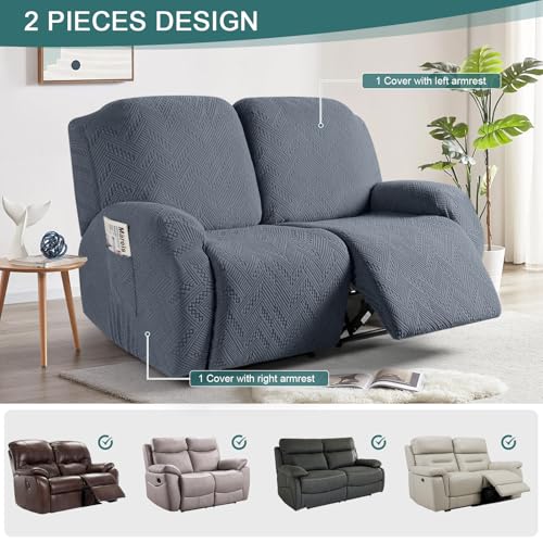 Image of Ruaozz Recliner Sofa Covers Recliner Chair Covers Extra Wide Loveseat Recliner Slipcovers with Pockets Washable Furniture Protector with Elastic Bottom (2 Seater-X Large, Grey)