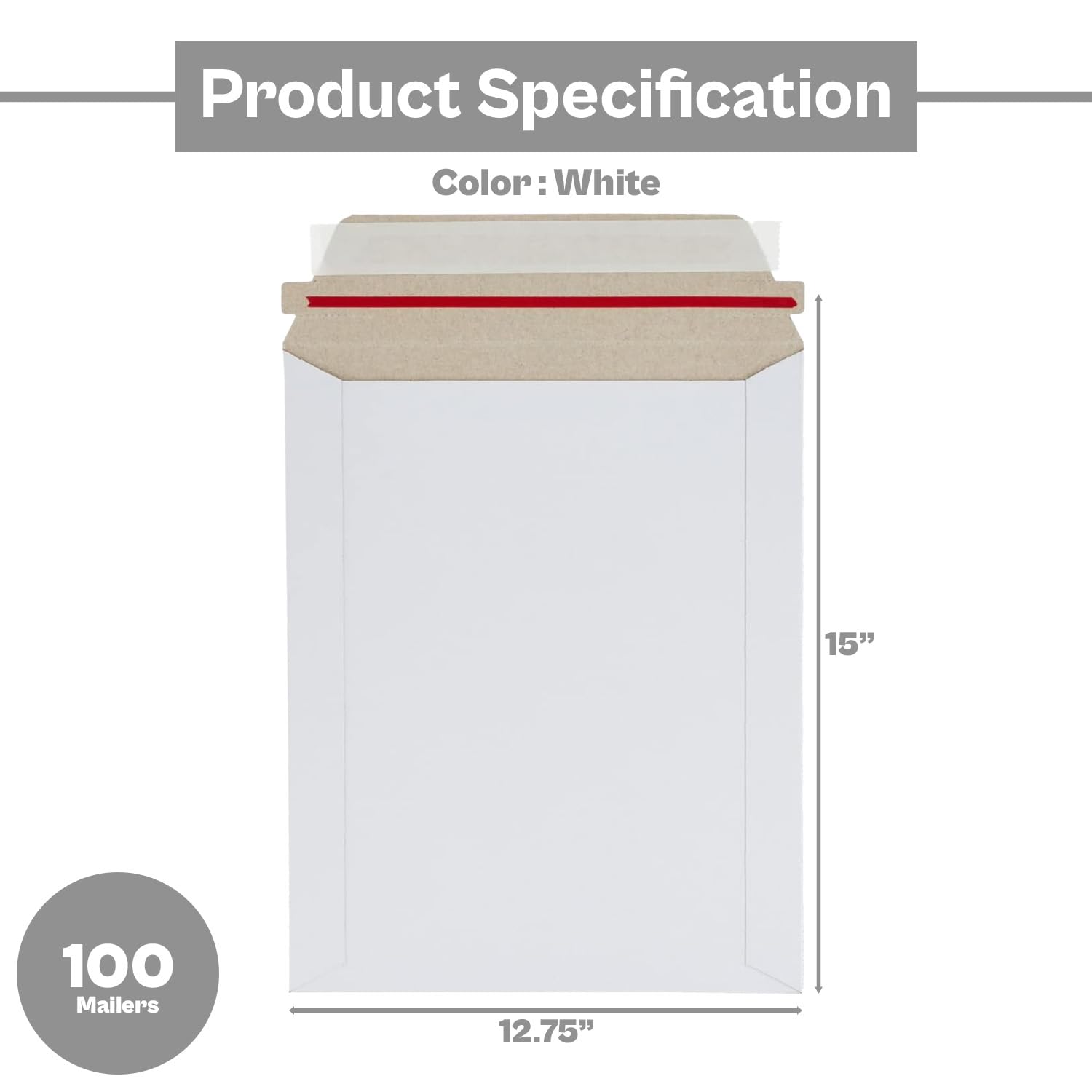 PSBM Rigid Mailers, 12.75x15 Inch, 100 Pack, Kraft White Cardboard Shipping Envelopes for Photo & Document, Self Seal