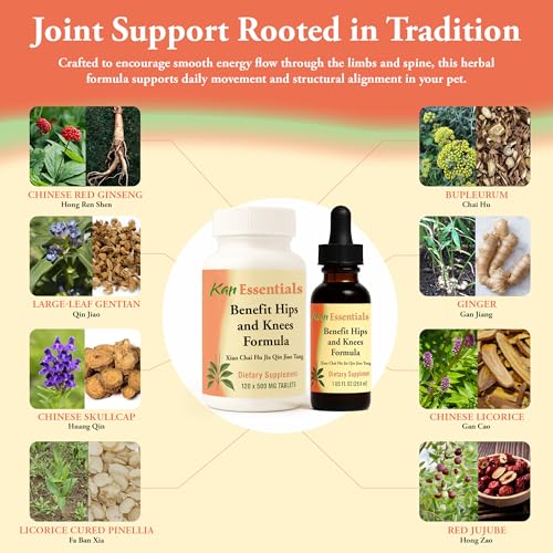 Image of Kan Herb Company Benefit Hips and Knees Formula - Traditional Chinese Herbal Blend to Support Joint Comfort, Mobility, and Digestive Balance, Herbal Supplement Tablets for Pets, 120 Tablets