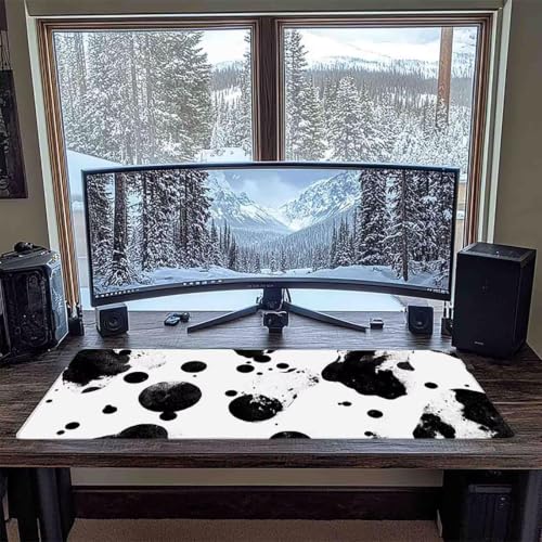Tapis de souris abstrait noir de grande taille aux finitions bords cousus