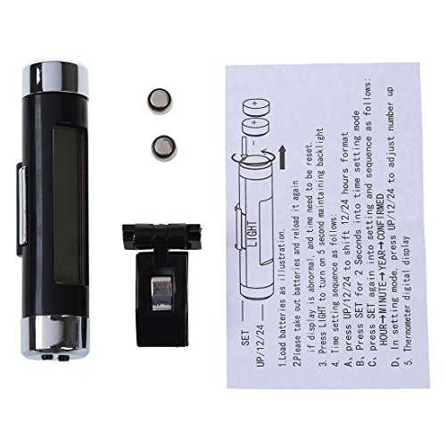 Semoic Easy Set Digital LCD Blue Light Screen Car Alarm Clock Thermometer W Clamp