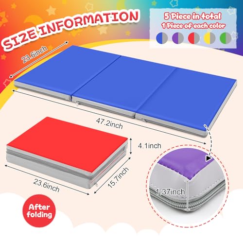 Image of Wesiti 5 Pcs Kids Nap Mats for Preschool Daycare Bulk, Multicolor | 1.37 inch Thick 3 Section Sleeping Mats for Toddler, Waterproof, Kindergarten Classroom Back to School Supplies, 47 inchL x 24 inch W