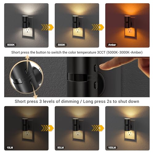 Image of JandCase Motion Night Light, Rotating Night Lights Plug into Wall, 3 Colors | 3000K-5000K-Amber, Dusk to Dawn & Motion Sensor, 3 Level Brightness Nightlight for Bathroom Bedroom Hallway [2 Pack]