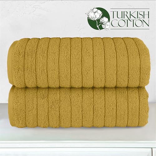 Image of Elegant Comfort 100% Turkish Cotton Corduroy Ribbed Luxury Soft 2 Pack Bath Towels 27 x 54 Inch - Ultra Plush, Absorbent, Quick Dry, Hotel Spa Quality Towels for Bathroom Essentials, Gold