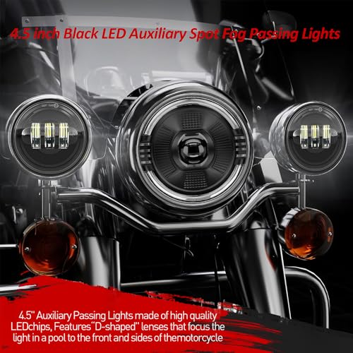 Image of 4.5 inch Motorcycle LED Fog Passing Lights Compatible with Harley Davidson Road King Ultra Classic Fat Boy Street Glide CVO Tri Glide Heritage Softail Deluxe Switchback Electra Glide Ultra blue