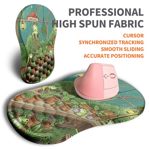 Image of Ergonomic Joint Wrist Support Mouse Pad with Memory Foam Cushion Massage Bump, Carpal Tunnel Pain Relief Mousepad Slope Design for Wrist Rest, 11.8x7.9 in, Cute Frog
