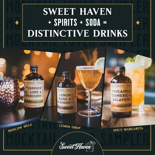 Sweet Haven Tonics Mocktail Cocktail Mixers 3-Pack Sampler, Handcrafted Mix, All Natural, Fresh Ingredients, Craft Cocktails Made Simple, Zero Preservatives, Mocktail Mixers