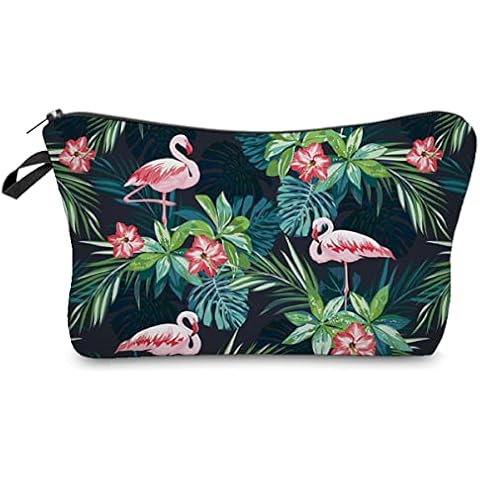 FAVORTALK Small Travel Makeup Bag with Flamingo Pattern Cover