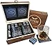 Price comparison product image Whisky Gift Set - Whiskey Glass Set enclosed in Vintage Wooden Gift Box. Whiskey Set includes 8 Whiskey Stones, 2 Slate Coasters, Pouch and Tong. Great Whisky Gifts for Men as a Fathers Day Gift