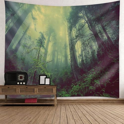 Tapiz de pared con bosque brumoso RDSGYZ de 150x150 cm para decorar el dormitorio infantil