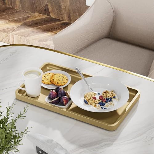 Image of Weenson Gold Bathroom Vanity Tray for Countertop Decor Perfume Makeup Toiletries Toilet Tank, Large Bamboo Kitchen Tray for Spice Salt, Serving Tray for Food Coffee, Nightstand Candle 14.2 inchx8.3 inch