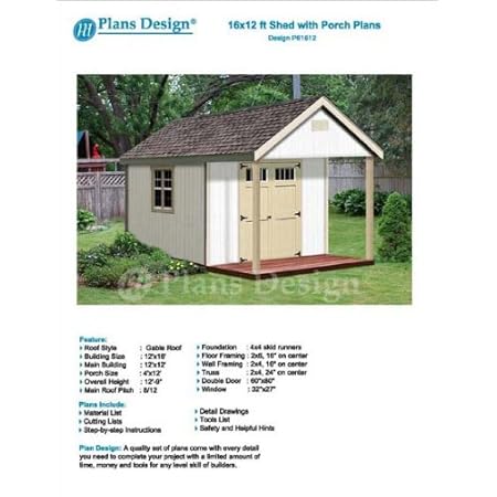 16 X 12 Cabin Loft Utility Shed With Porch Plans Plueprint Design P Woodworking Project Plans Amazon Com