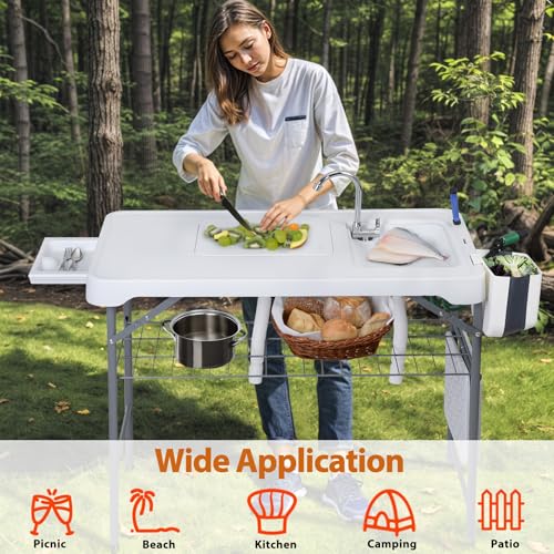 Fish Cleaning Table, Mesa Plegable Portátil para Limpieza de Pescado con Fregadero y Kit para Camping miniatura 4