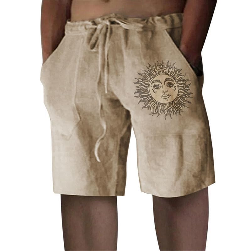 Litthing Pantaloncini da Uomo in Lino Estivi Pantaloni Corti Spiaggia Leggeri e Ariosi in Cotone Pantaloncine con Tasche e Coulisse