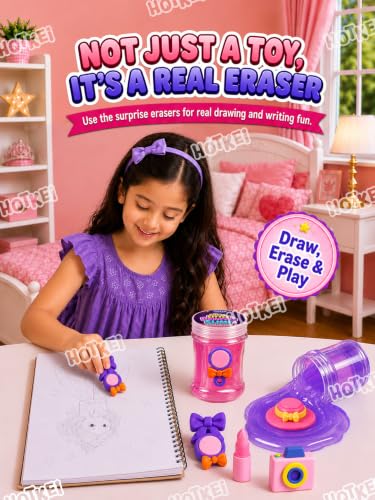 Image of HOTKEI Little Princess Slime for Kids 3 to 10 Years Stretchable Slime with Surprise Cute Fashion Eraser Inside Soft Non-Sticky DIY Slimy Fun Toy Birthday & Return Gift for Kids Girls & Boys Pack of 4