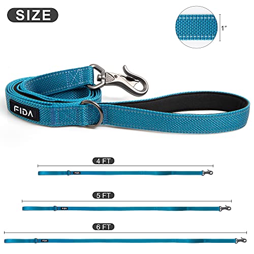 Fida 6 Ft Heavy Duty Dog Leash With 2 Comfortable Padded Handles, Traffic Handle & Advanced Easy Snap Hook, Reflective Walking Lead For Large, Medium & Small Breed Dogs, Blue #TOP4