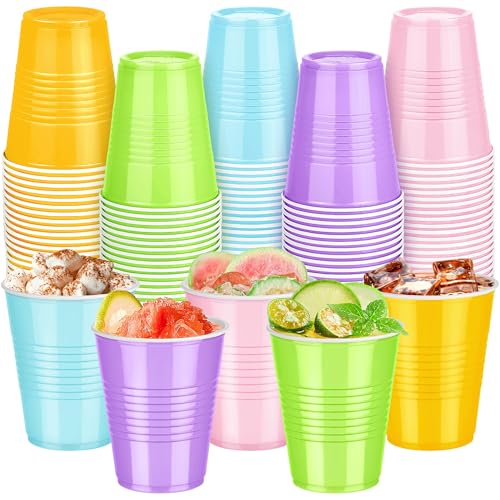 Kochorie 100 Pack Disposable Plastic Cups 12 Ounce Drinking Party Cups Bulk Party Cups for Spring Easter Parties Wedding Birthday Graduation Picnics Events, Pastel Rainbow