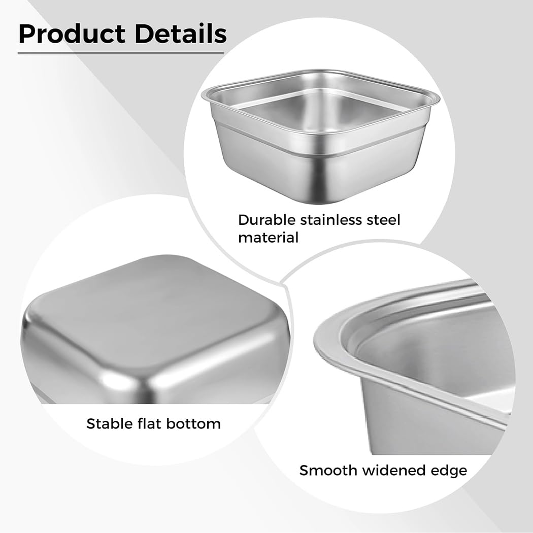 2 cuencos de lavado, cubeta de acero inoxidable para fregadero, recipiente de cocina cuadrado grande, lavabo de verduras, plato para uso doméstico
