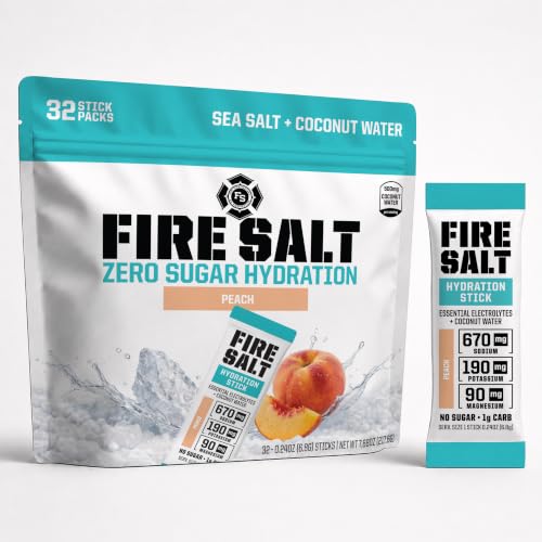 Image of Fire Salt Peach Electrolyte Hydration Sticks, Zero Sugar, 32 Count