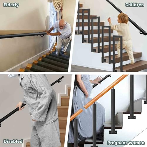 Main courante escalier robuste avec support mural et barre