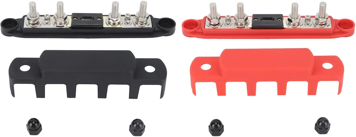 2 PCS Power Distribution Block Black Red DC12V to 48V 300A M8 Studs Battery Bus Bar for Car RV Yacht