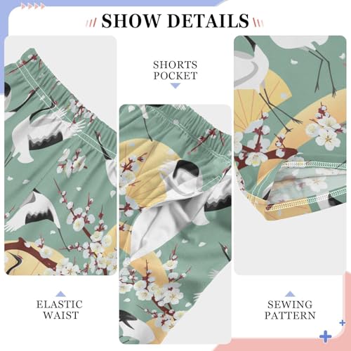 Crane Flowers Boys Long Pants Soft Trousers Elastic Waist Kids Lounge Bottoms with Pockets S-XL4