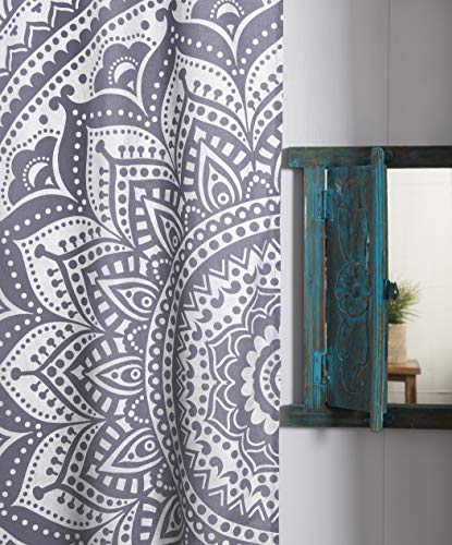 Popular Handicrafts Curtain Panels Valance Window Indian Hippie Bohemian Beautiful Set Of 2 Ombre Mandala Light Filtering Sheer Room Grey Silver #TOP2