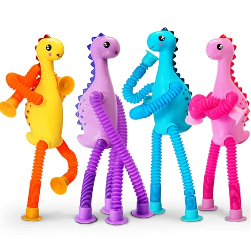 Image of 4Pcs Dinosaur Airplane Travel Toys Easter Basket Gifts for Toddlers Kids Boys Girls Sensory Suction Cup Tube ADHD Autism Road Trip Car Activities Essential Stocking Stuffer Valentines Day