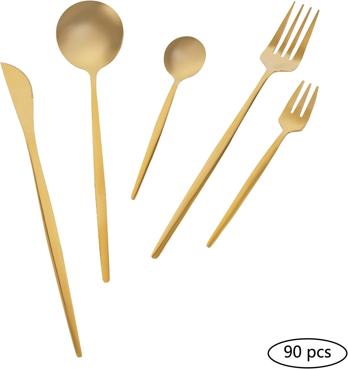Luxury Gold Silverware 18 Set, 90 Pieces Stainless Steel Flatware Sets, Dishwasher Safe