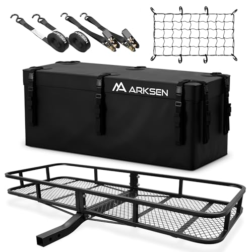 ARKSEN 60 x 23 x 5.5 Inch Hitch Cargo Carrier with 500D PVC Waterproof Bag & Net, 2 Ratchet Straps, 500 Lbs Capacity 2" Receiver Tow Hitch Cargo Lugga