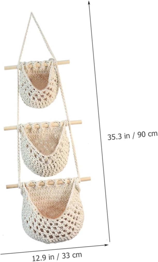Cotton Rope Hanging Fruit Baskets Woven Storage Baskets for Shelves Kitchen Decor